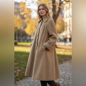 Vintage 1960s M/L Classic Wool Swing Coat Sears JR Bazaar Camel Brown